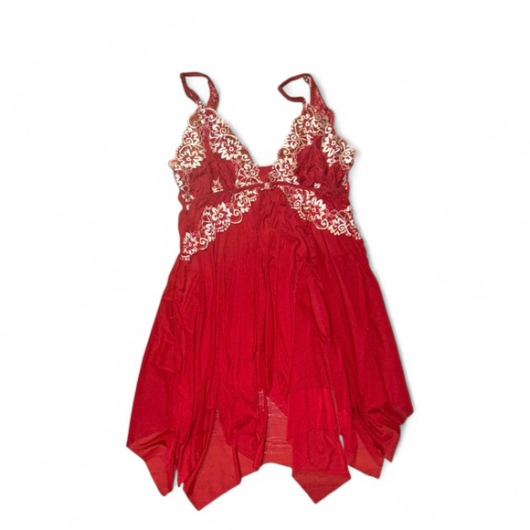 Other - L XL‎ Red White Lace Sheer Mesh Babydoll Nightgown Fairycore Coquette Valentine